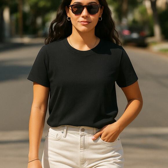 Everlane Black Cotton Crewneck Tee - Women’s Size XS - Picture 1 of 4